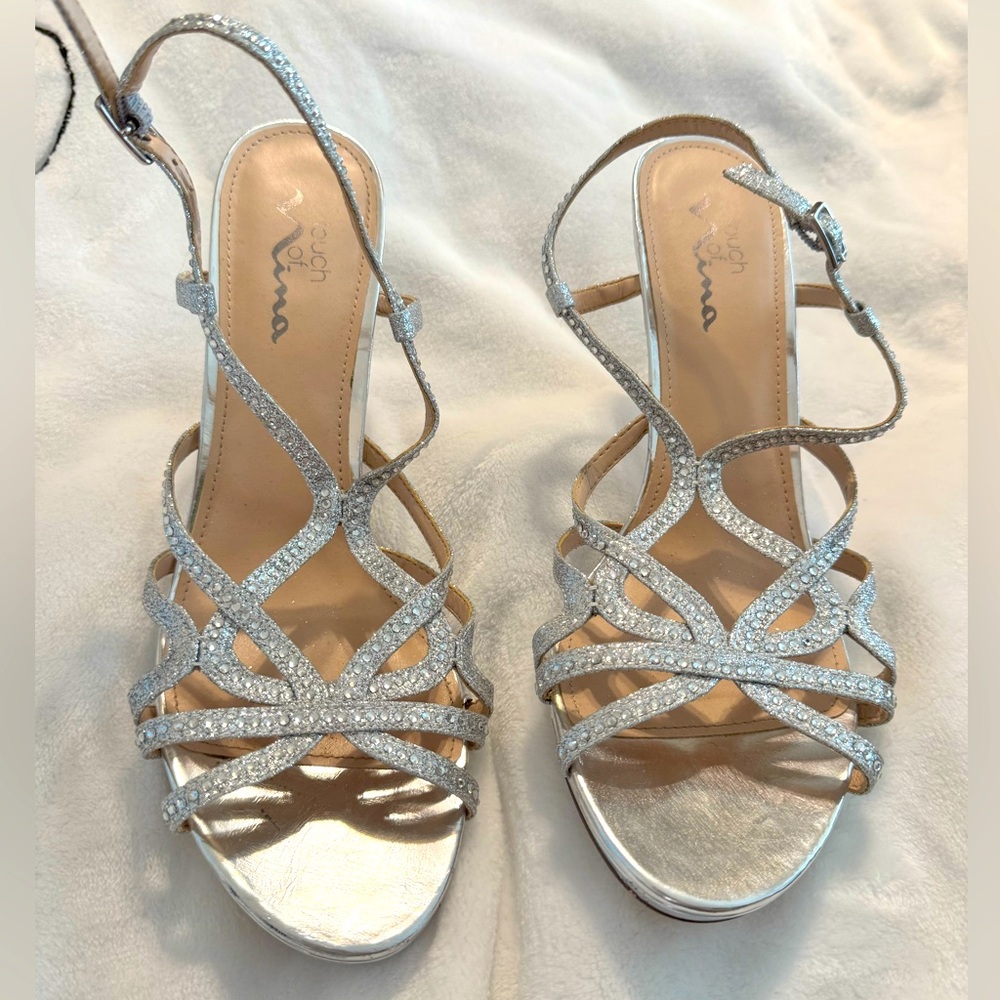 Silver formal sparkle heels